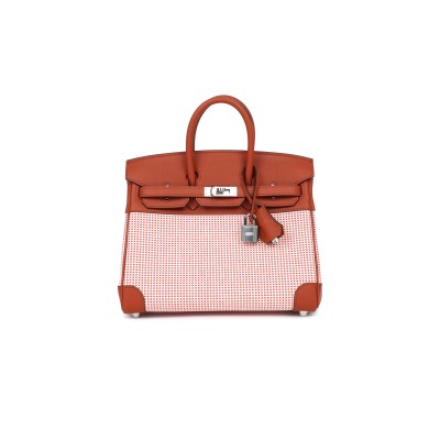 HERMES MASTER BIRKIN 25 SWIFT AND CANVAS BRIQUE PALLADIUM HARDWARE (25*18*13cm)